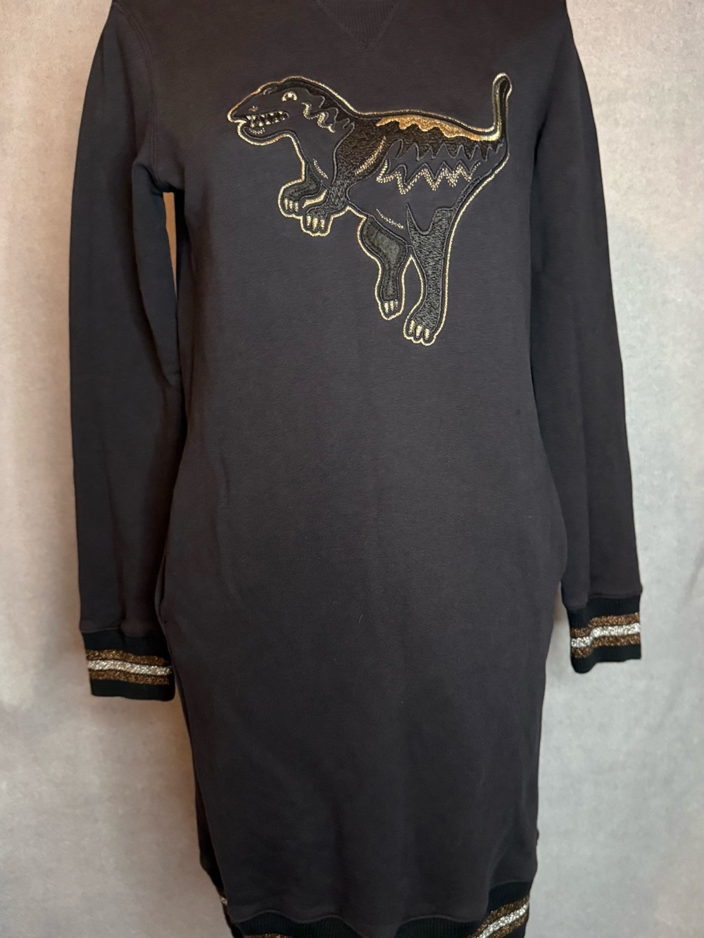 Coach 1941 Black Dinosaur Appliqué Sweatshirt Dress Size S